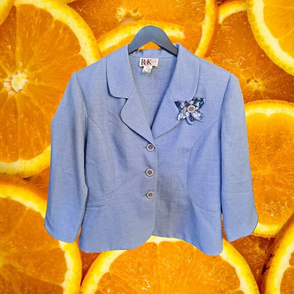 R&K Originals Light Blue 3 Button Blazer with Attached Flower Size 14 - Picture 1 of 5